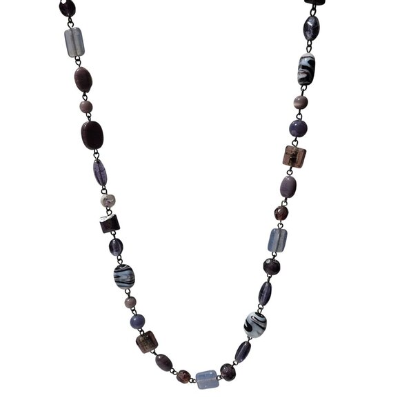 Handcrafted Elegant Purple Black Glass Beaded Necklace Boho Fashion Jewelry - Picture 1 of 6